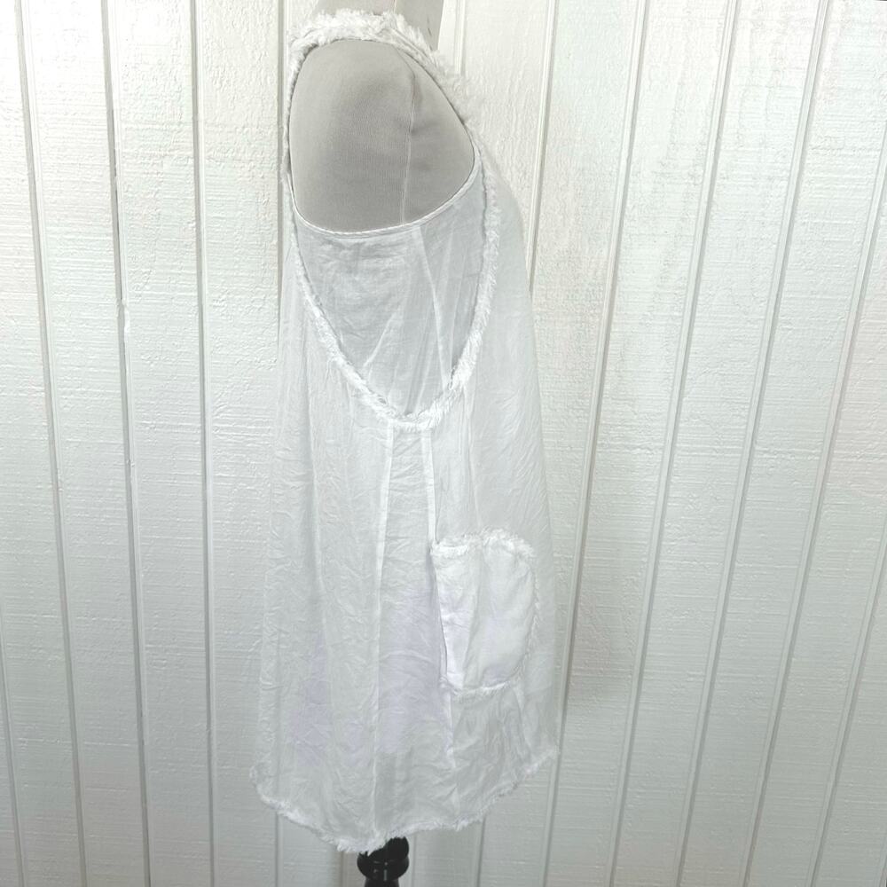 G by Giacci White Lagenlook Tunic Dress Boho Frayed Trim Pockets Size S - Picture 5 of 8